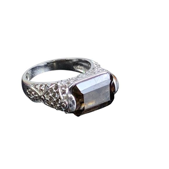 Lia Sophia Silver Filigree Smoky Faceted Cocktail Ring – Size 8 LS Mark - Picture 2 of 6